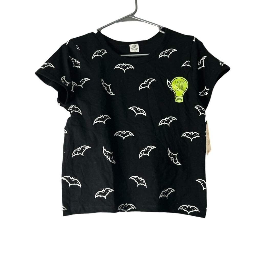 La Luna Womens glow in the dark Halloween bat shirt NWT Boxy Cropped Style